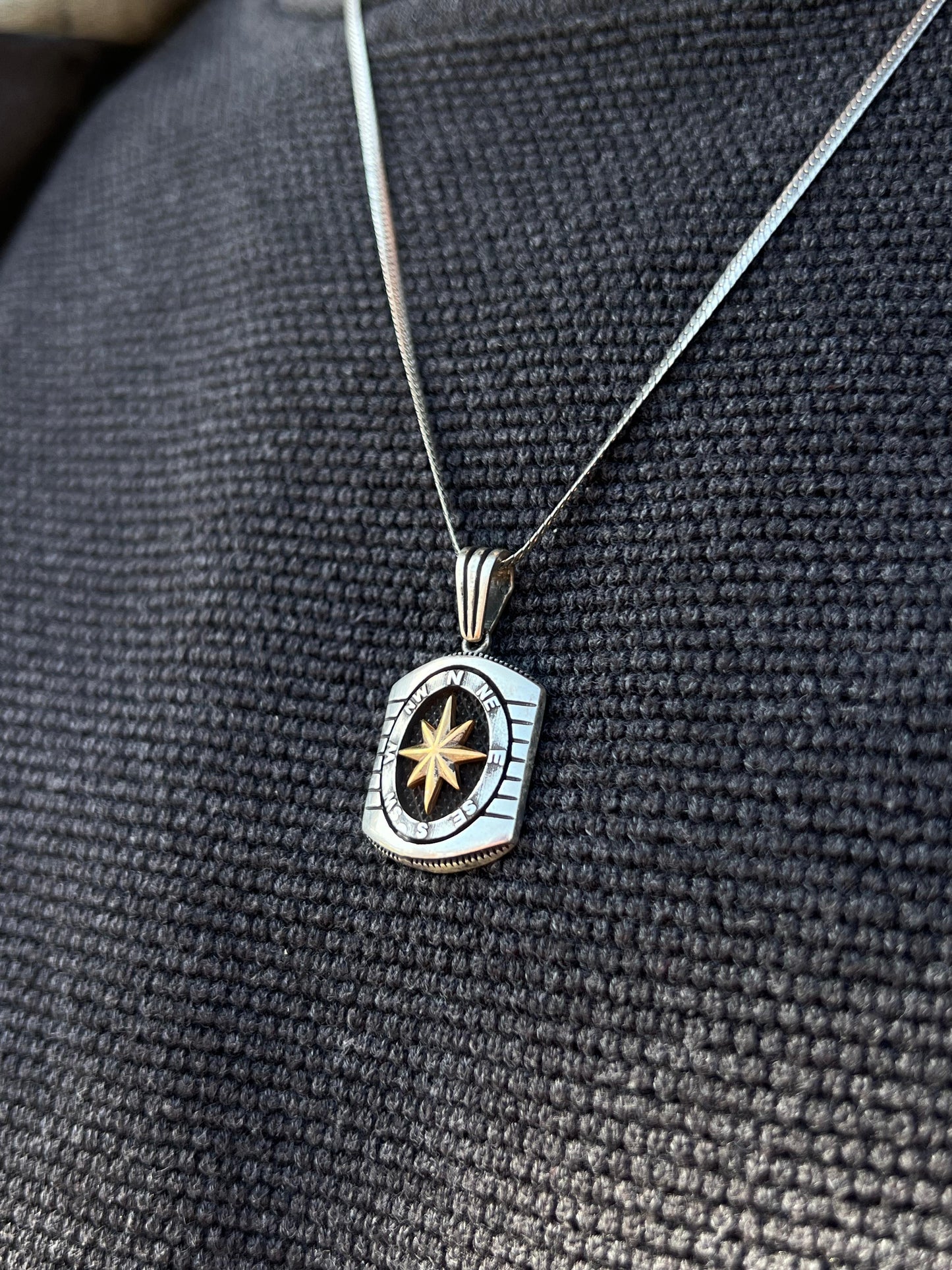 Gold Compass +blocked Grommet Chain Sterling Silver 925s