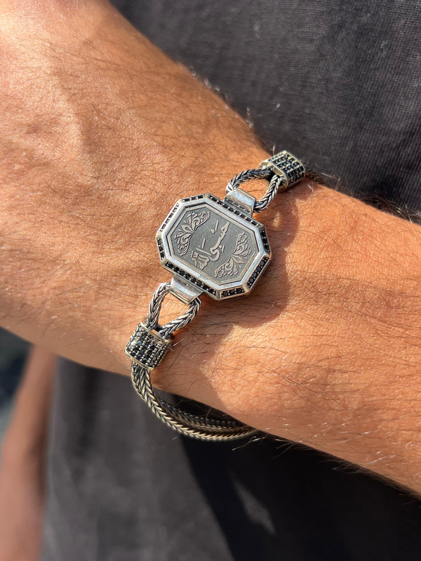 Islamic (حسبي الله) Bracelet for Men's Sterling Silver 925s-21cm