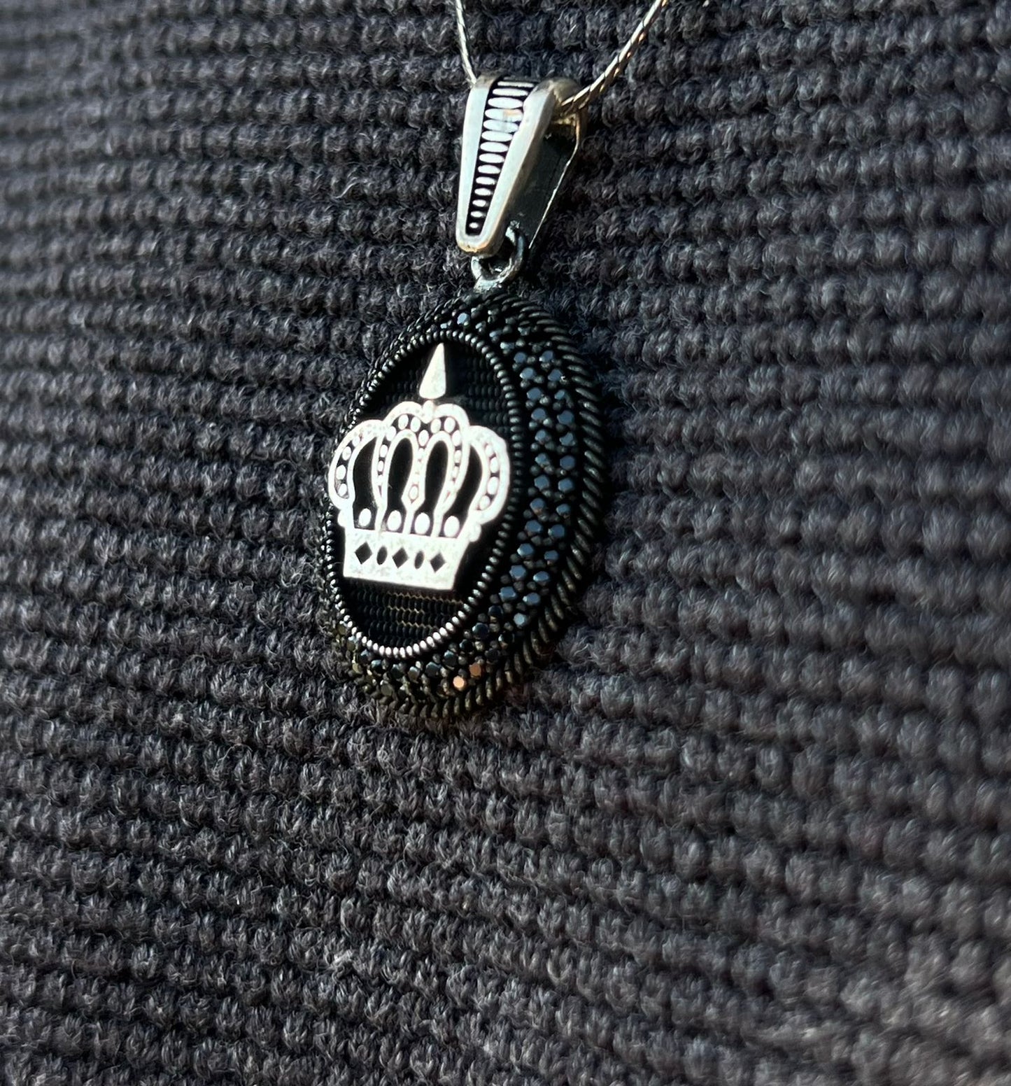 Black Zirconia Crowned Pendant – S925 Silver-3.5cm