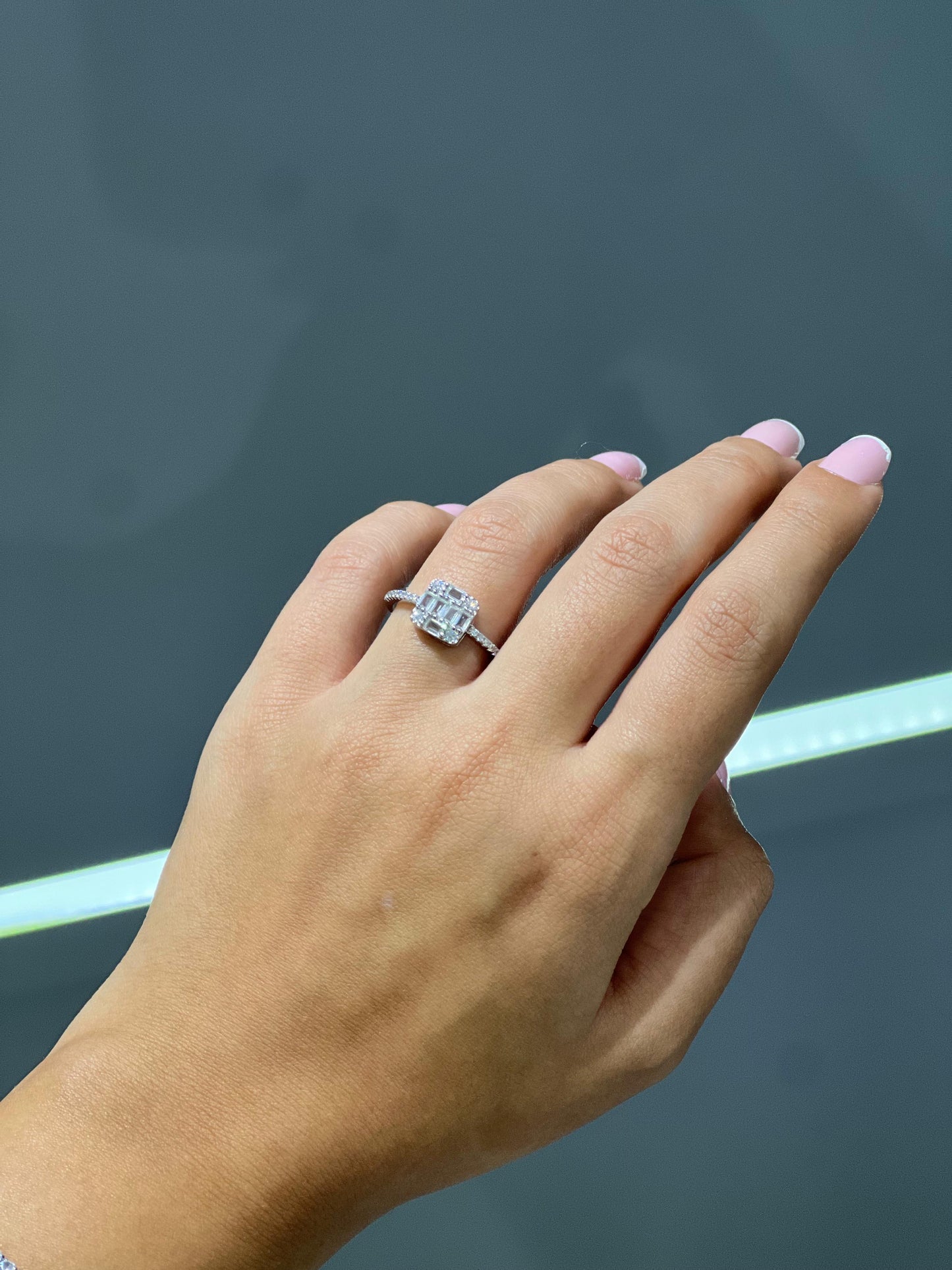 Cubic Square Ring -Clear Zirconia in Sterling Silver -925