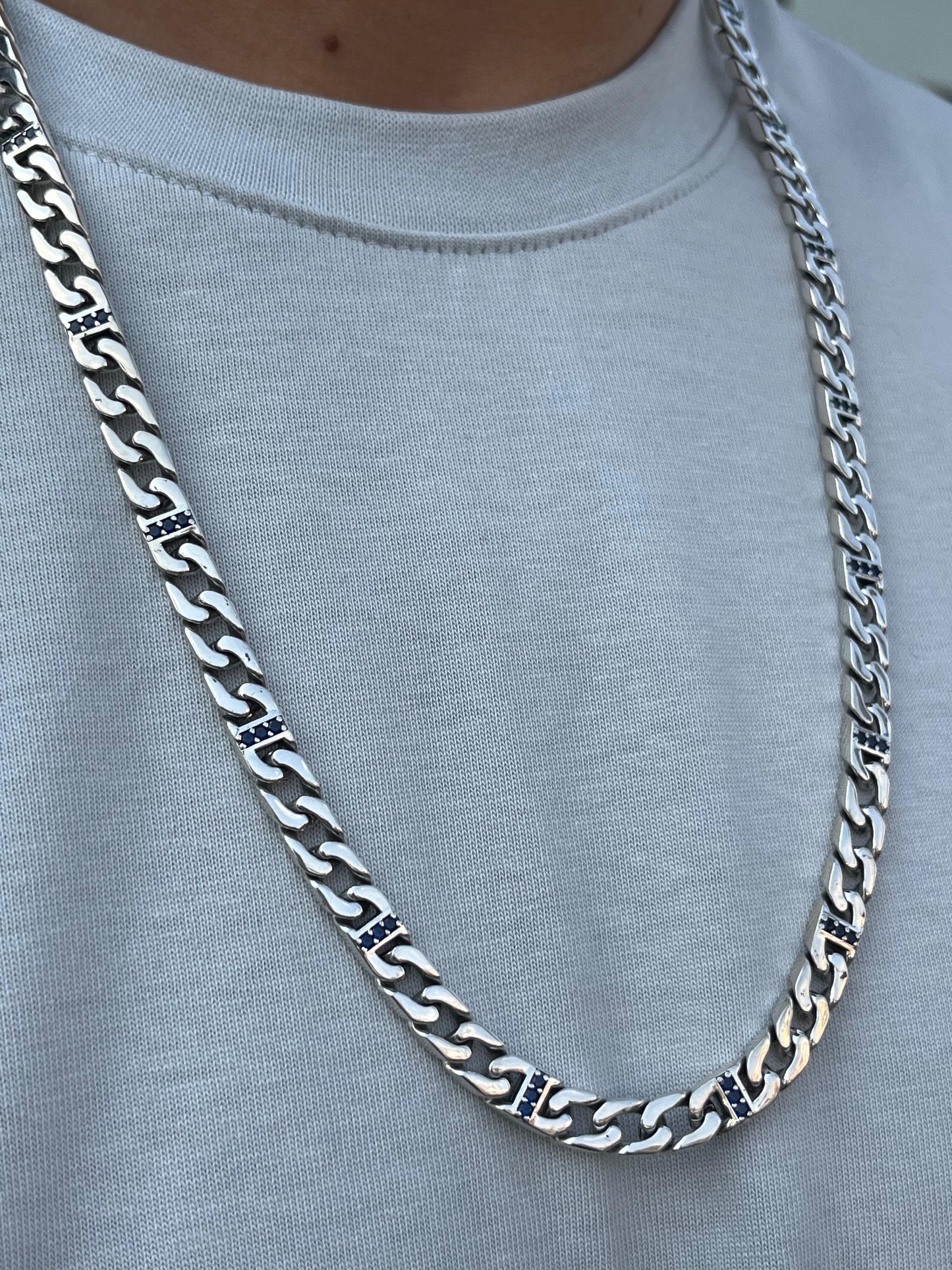 Midnight Grommet Necklace for Men's Sterling Silver 925s-64cm