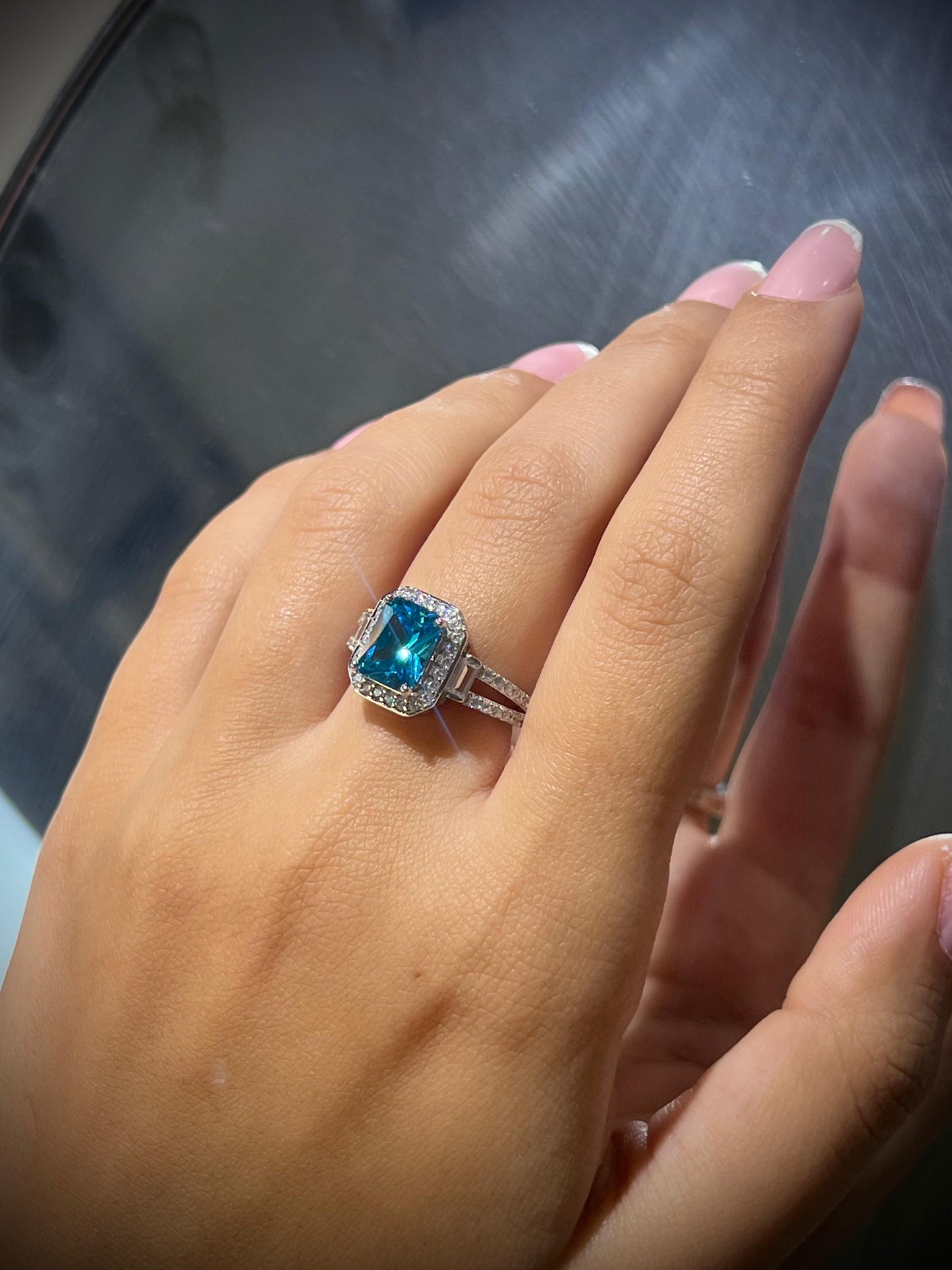 Aqua Ring Zirconia in Sterling Silver -925