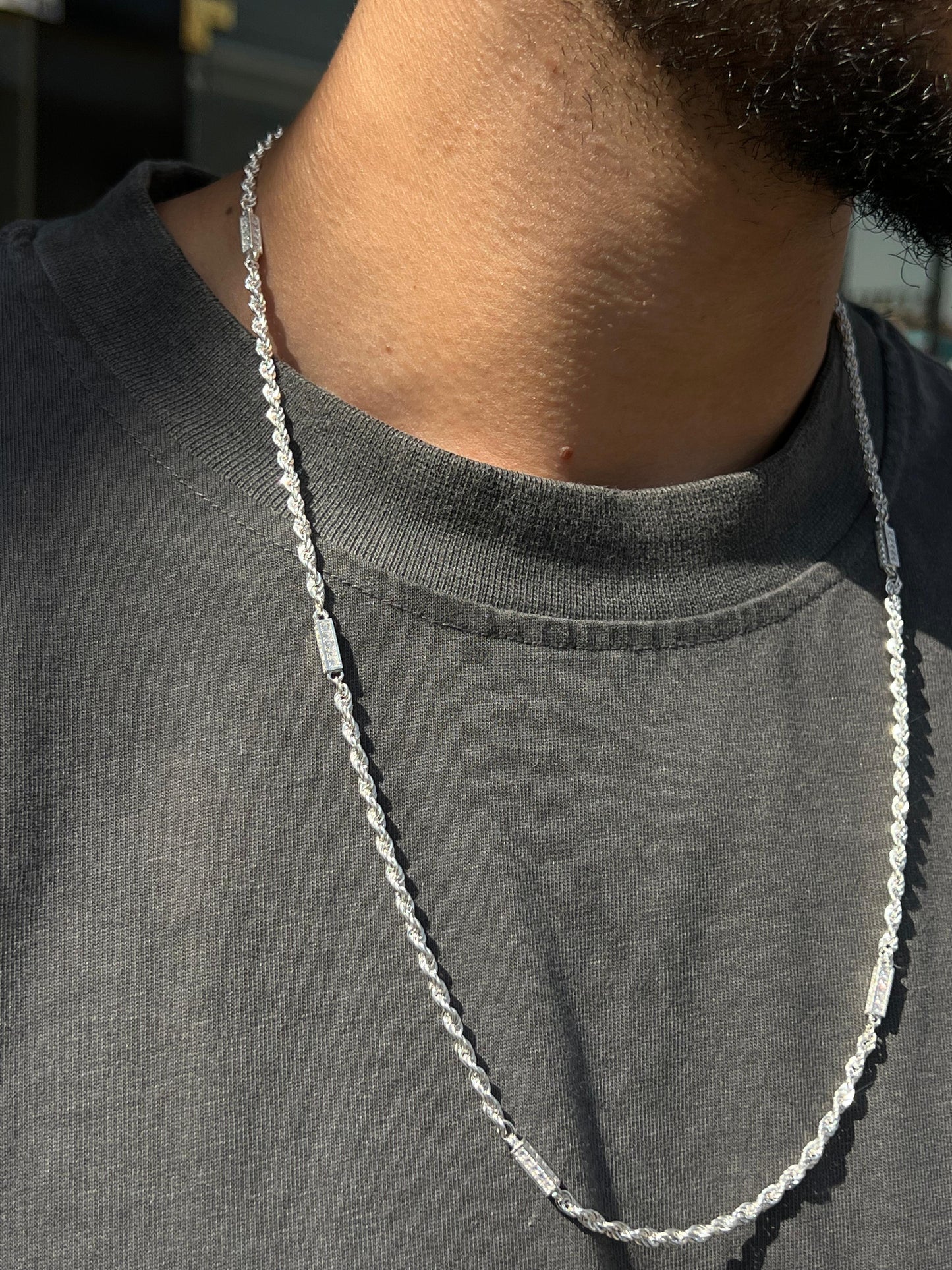 Twisted iced Necklace For Men Sterling Silver925-(64cm)