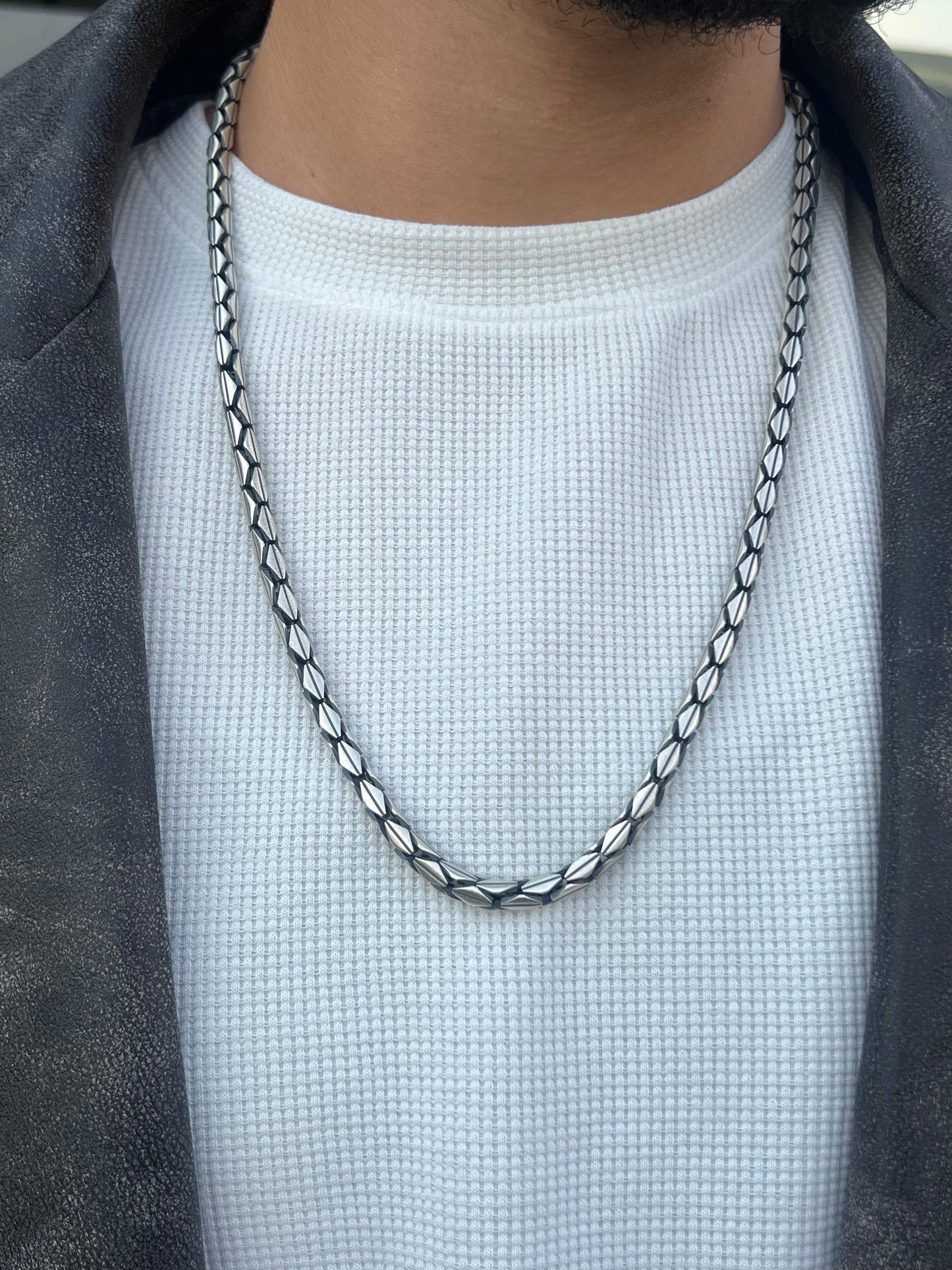 Heavy Chevron Chain for Men's Sterling Silver 925s-(60cm-5mm)