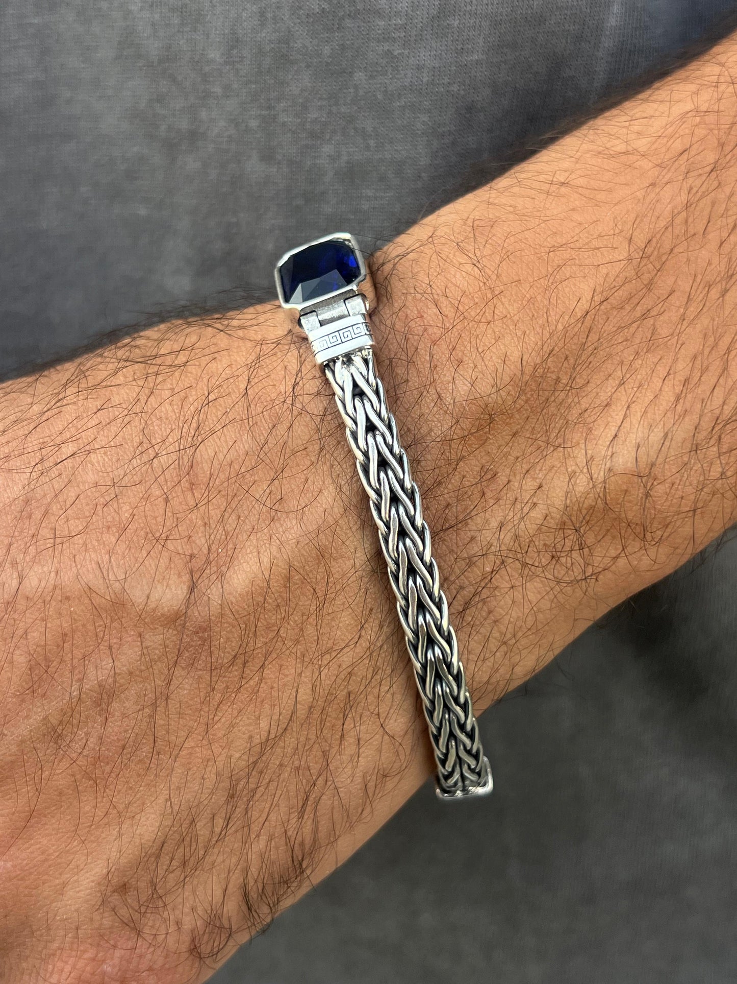 Stormy Navy Bracelet for Men's Sterling Silver 925s-(20cm-6mm)