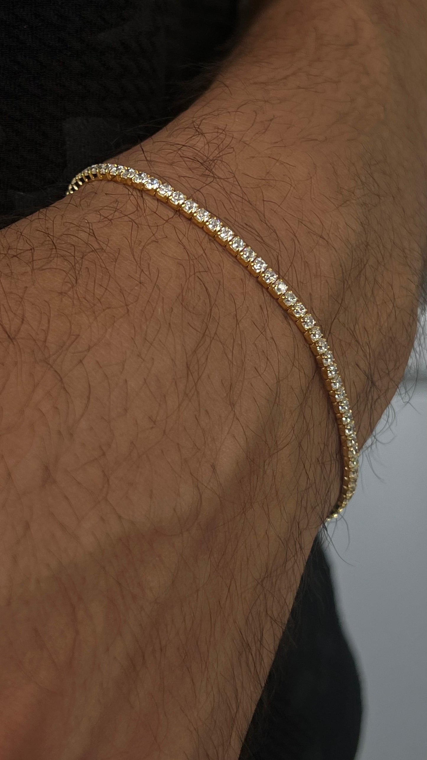 Gold plated Clear Tennis Bracelet for Men's Sterling Silver 925s