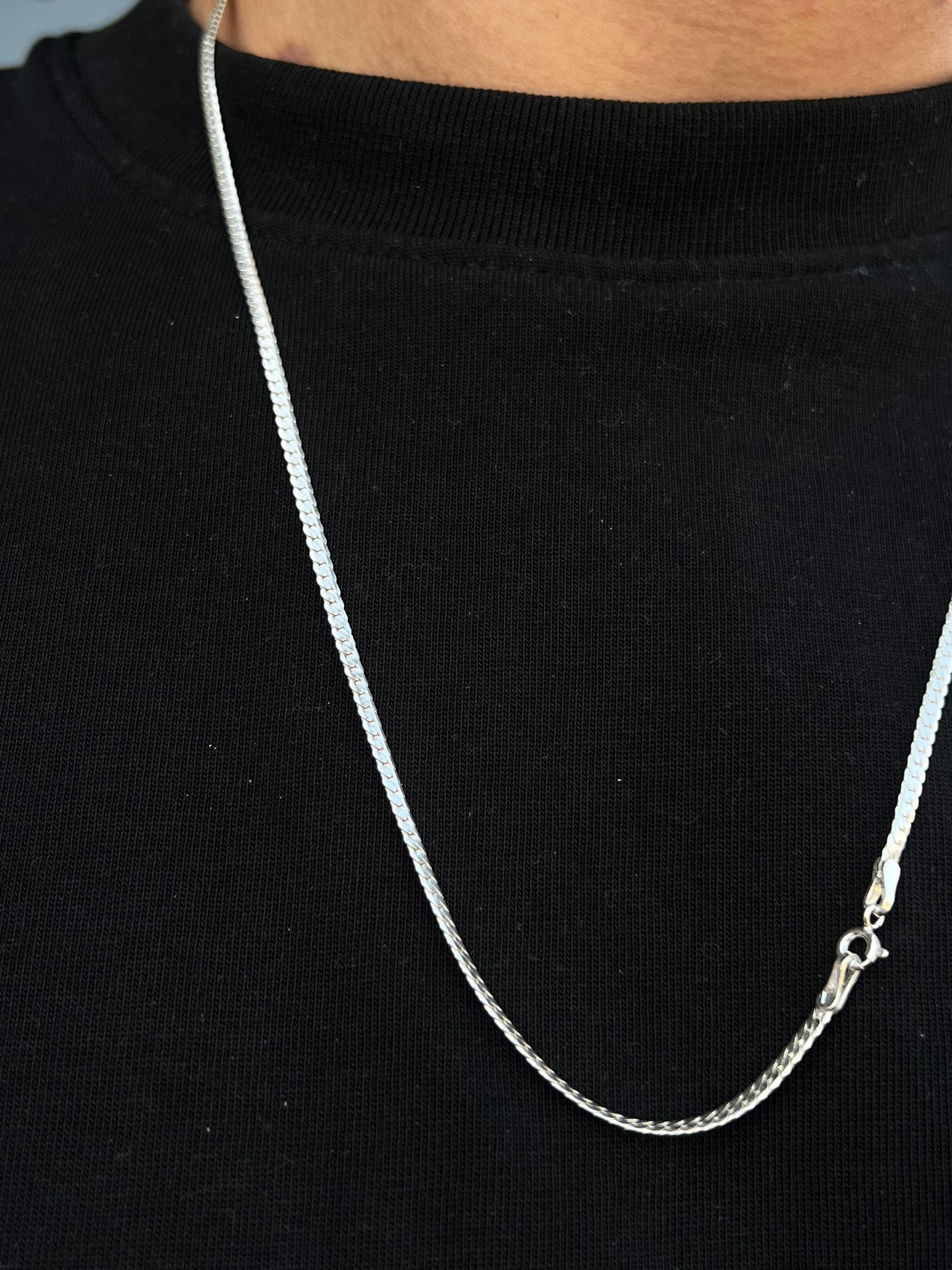 Blocked Grommet Necklace For Men Sterling Silver 925- 60cm,3mm