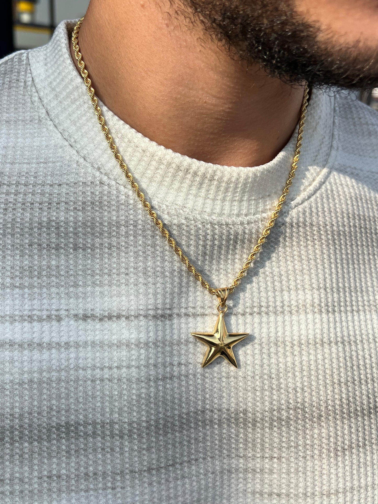 Premium- Star-thick Rope Necklace in Sterling Silver 925s- Real 21K Gold Plated