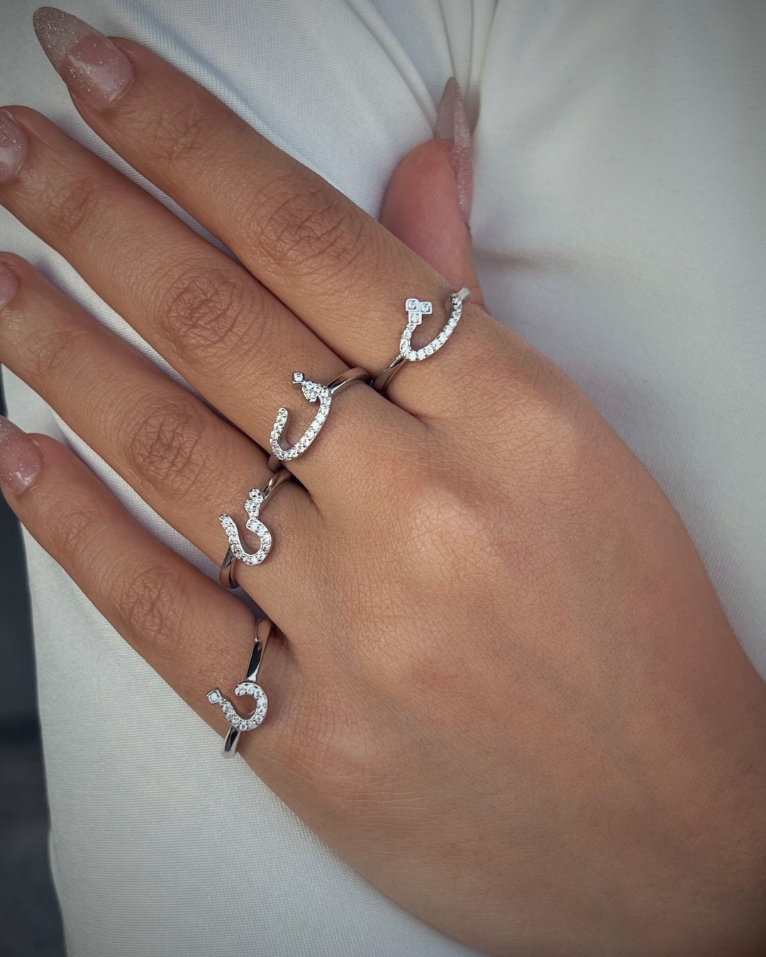 Pure Sparkling Arabic Letters Rings in Sterling Silver -925
