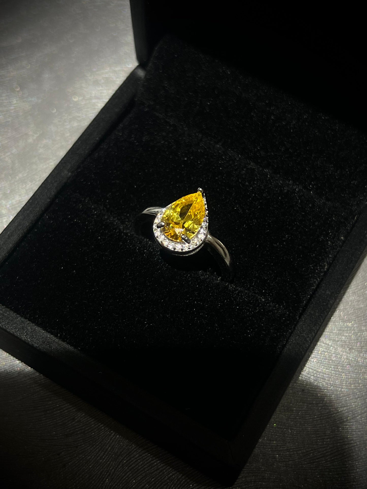Teardrop Ring -Yellow Zirconia in Sterling Silver -925