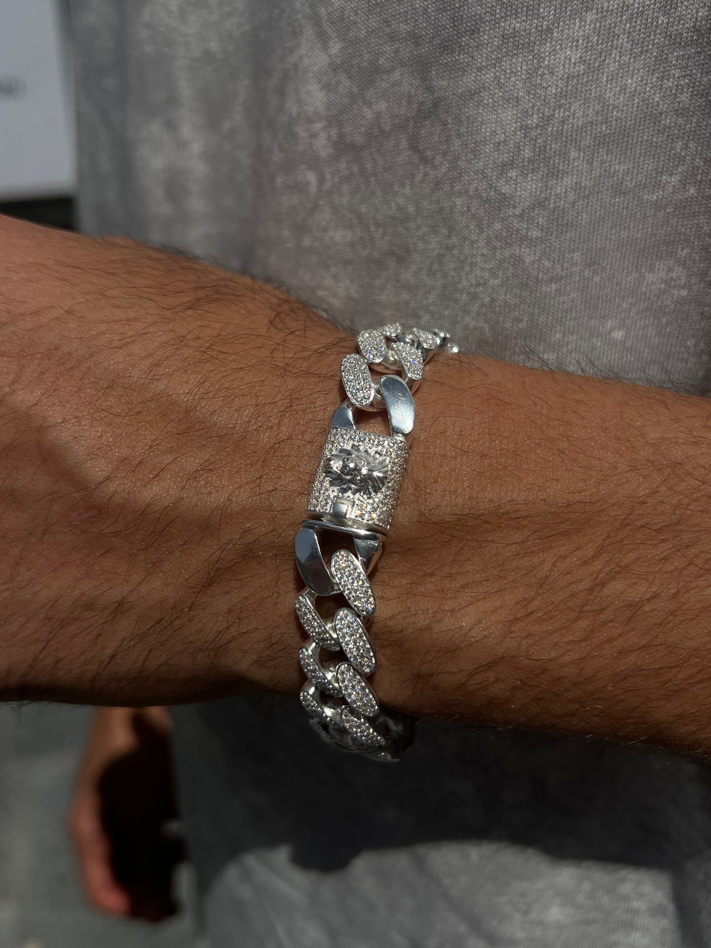 Iced Lion Lock Gangster Chain -Bracelet S925 Sterling Silver for men