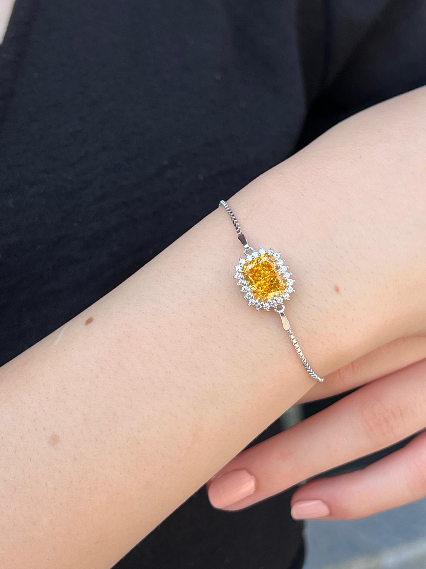 Yellow Zirconia Bracelet -in Sterling Silver -925