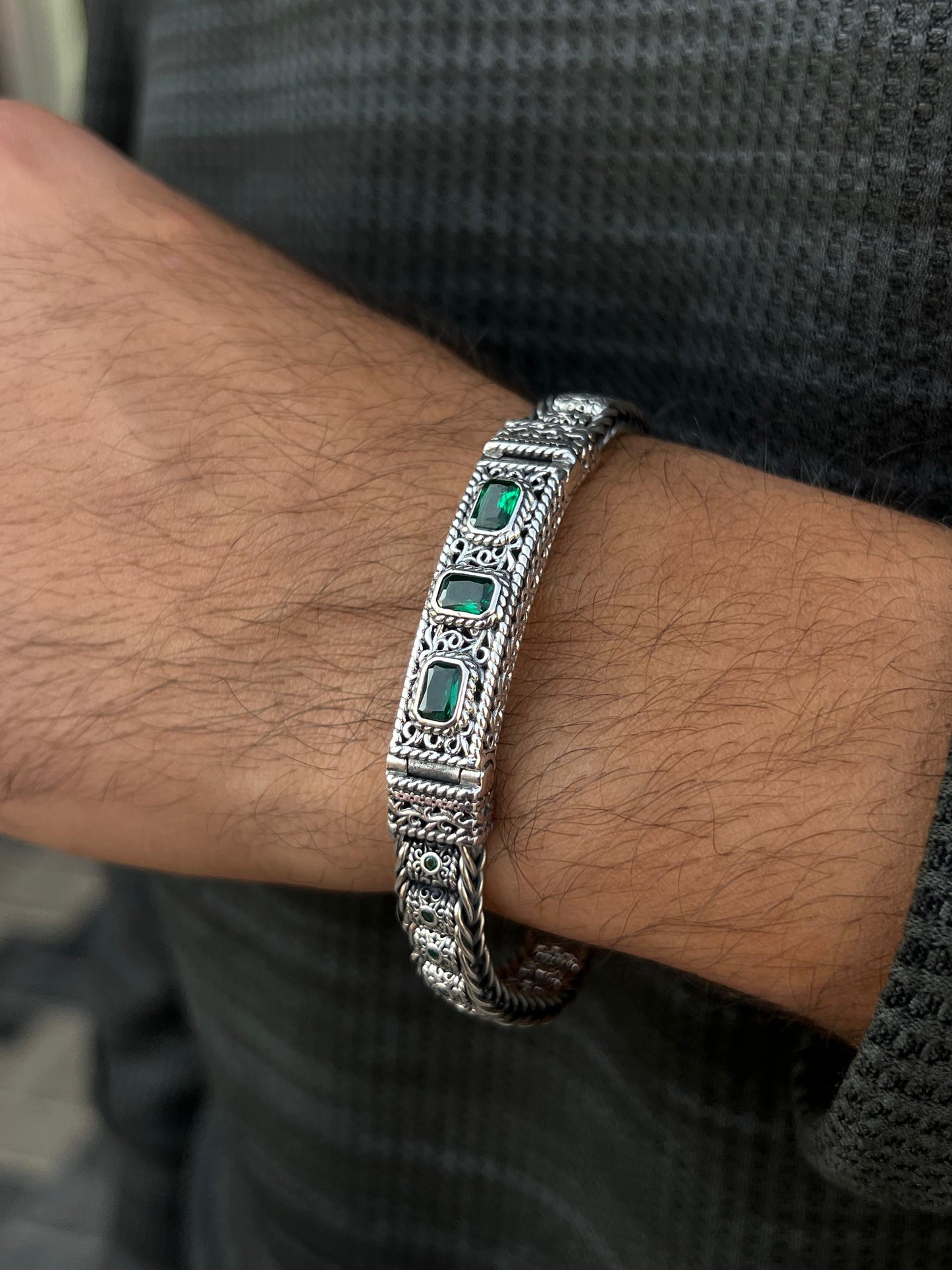 TriAura-Green Bracelet Sterling Silver 925s-(21cm-10mm)