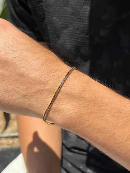 Slim Gold plated Black Spinel Tennis Bracelet for Men's Sterling Silver 925s