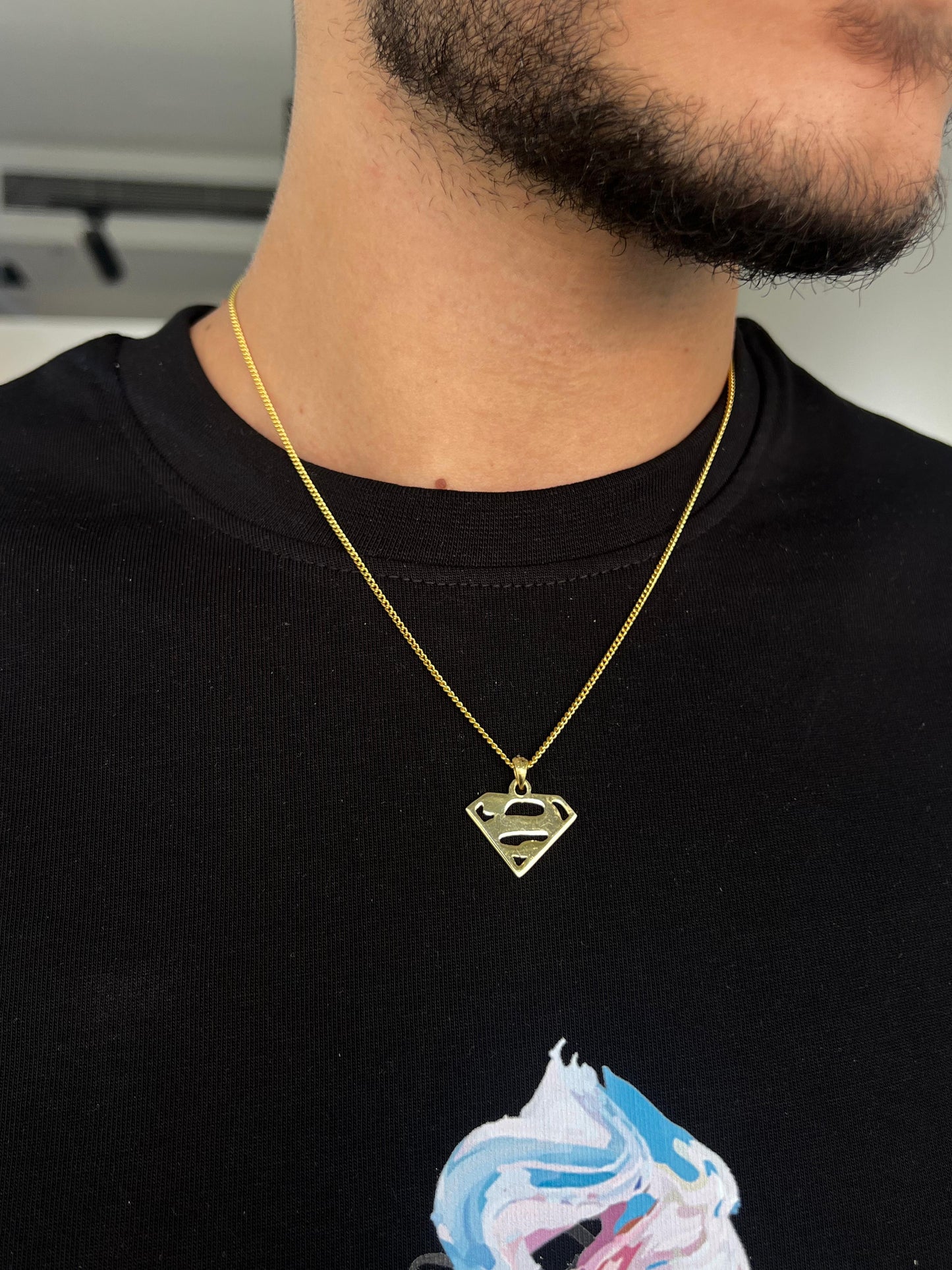 Gold Plated Super Man Necklace for Men's Sterling Silver 925s
