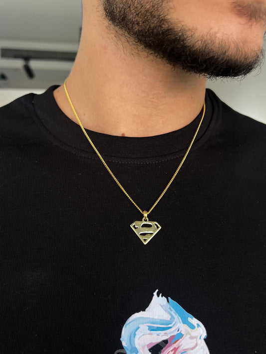 Gold Plated Super Man Necklace for Men's Sterling Silver 925s