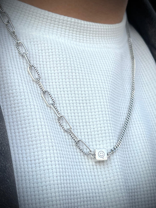 Hybrid Chain Necklace for Men's Sterling Silver 925s-(55cm)