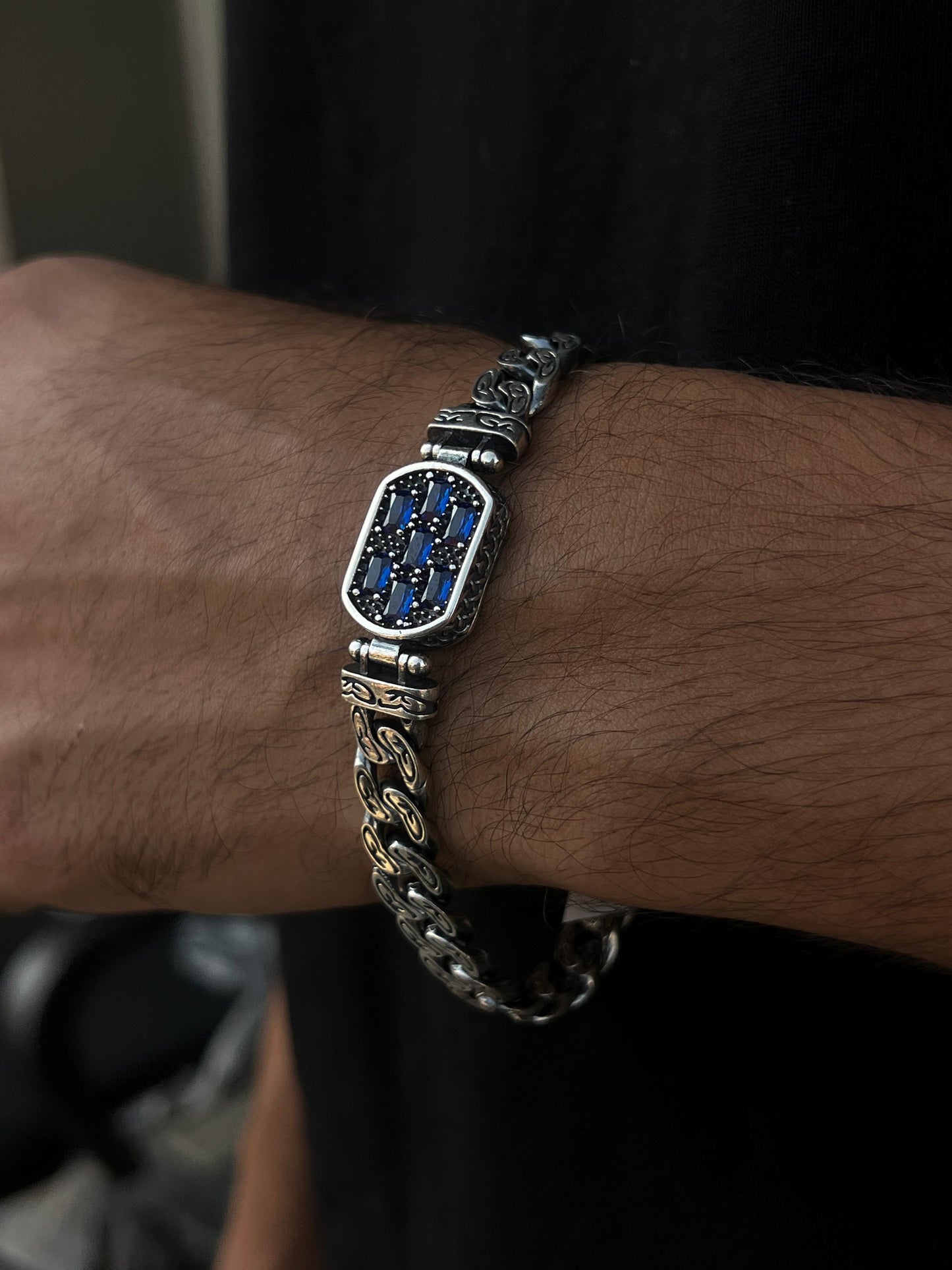 Majestic blue zirconia Bracelet S925 Sterling Silver for men