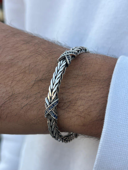 X-Link Power Bangle for Men's Sterling Silver 925s-(20cm-6mm)