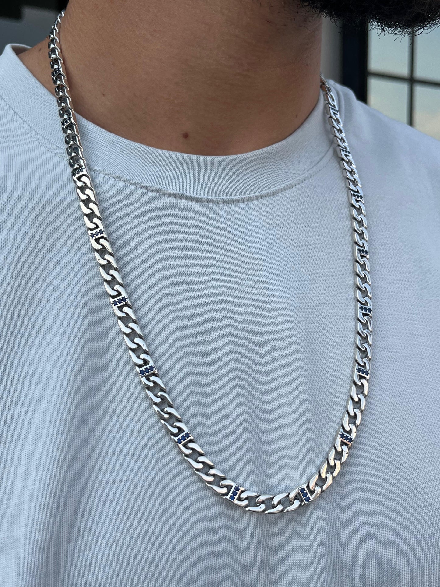 Midnight Grommet Necklace for Men's Sterling Silver 925s-64cm