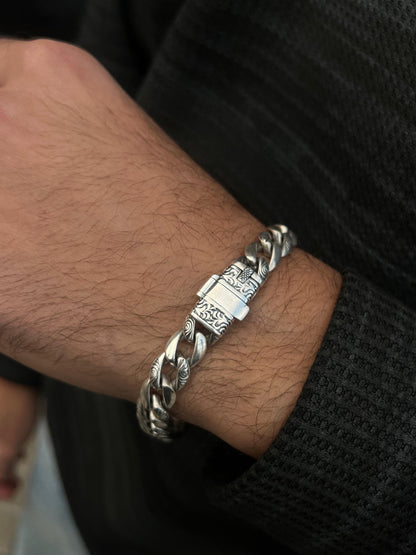 Engraved Versace Lion Bracelet Sterling Silver 925s-(21cm-11mm)