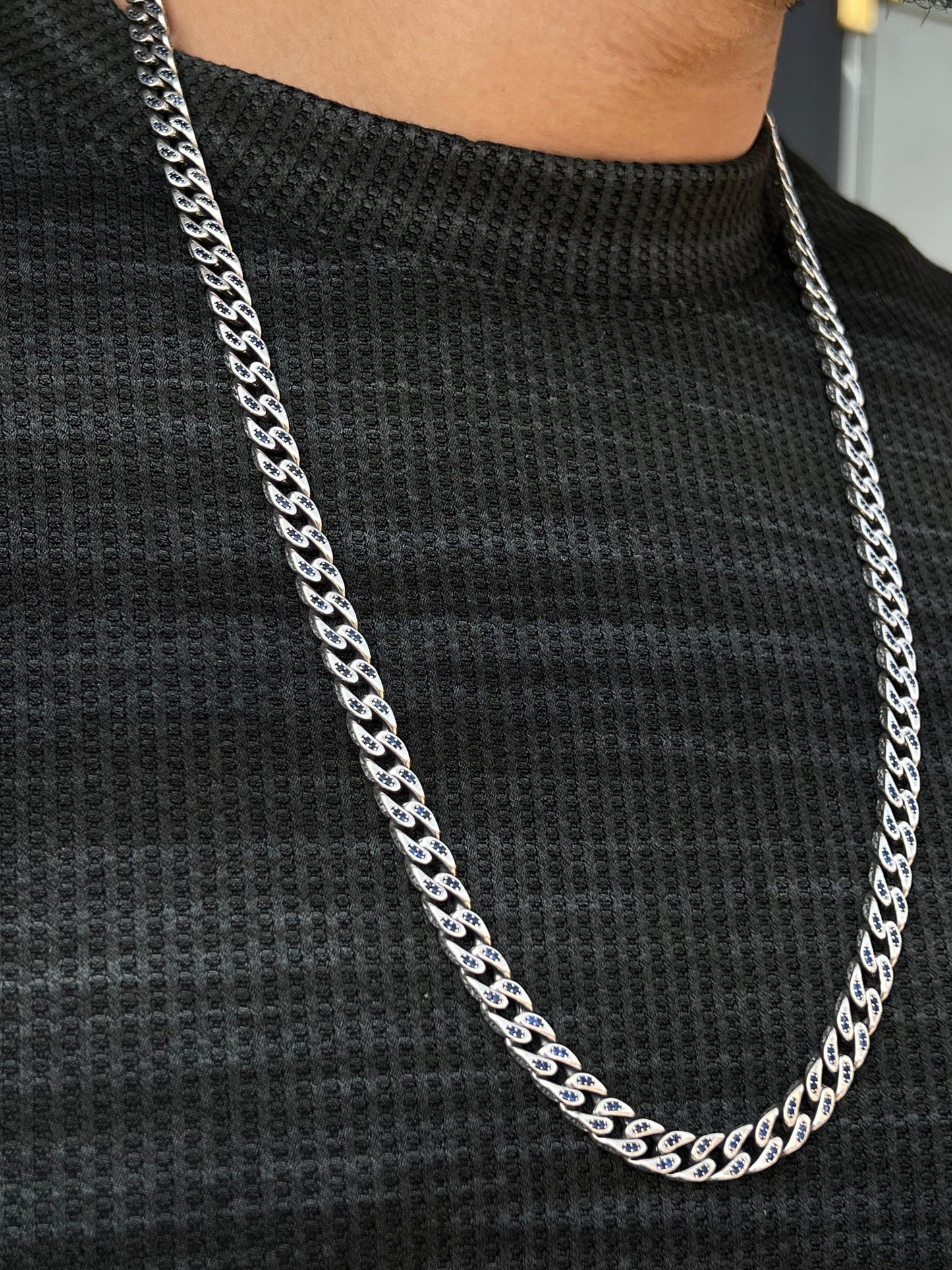 Midnight Grommet Necklace for Men's Sterling Silver 925s-(70cm-12mm)