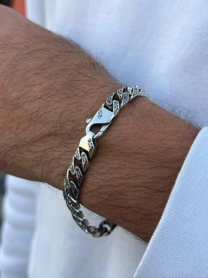 Diamond Emerald Green Stone Bracelet- Sterling Silver 925s-(21cm-9mm)