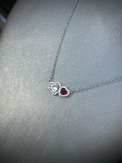 Double Heart Zirconia Necklace-in Sterling Silver -925