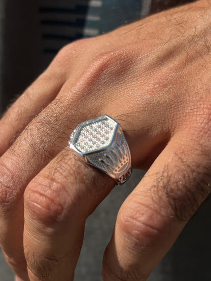 Hexagon Diamond Zirconia Ring for Men in Sterling Silver 925s