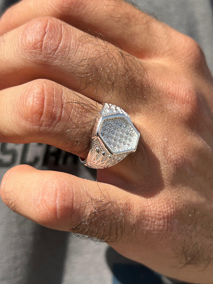 Hexagon Diamond Zirconia Ring for Men in Sterling Silver 925s