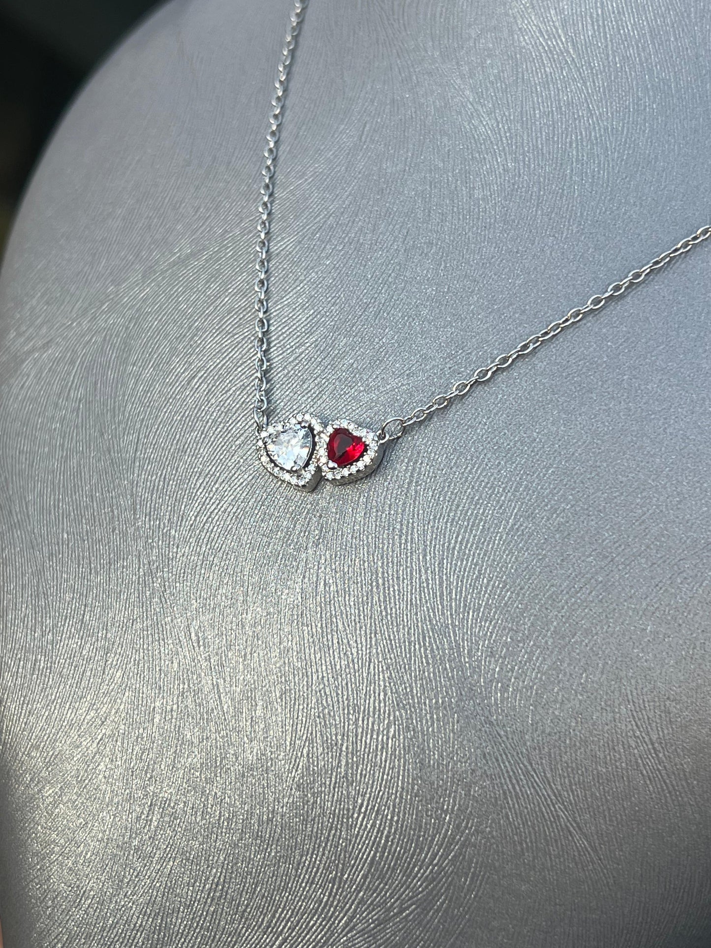 Double Heart Zirconia Necklace-in Sterling Silver -925