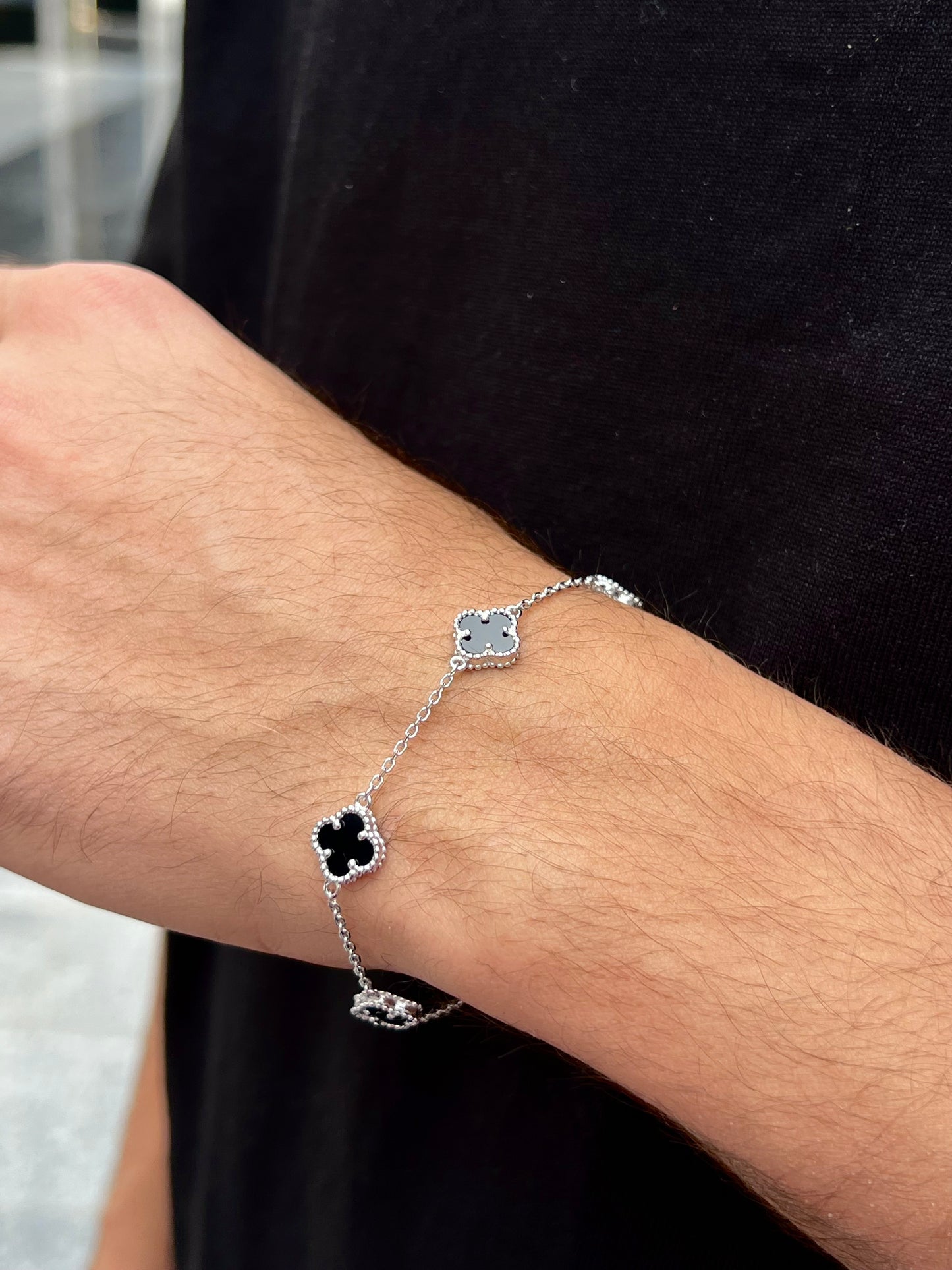 Small Slim، Men’s 5 Van Cleef & Arpels Black Onyx Bracelet in Italian Silver S925