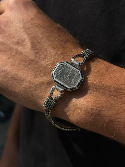 Islamic (حسبي الله) Bracelet for Men's Sterling Silver 925s-21cm