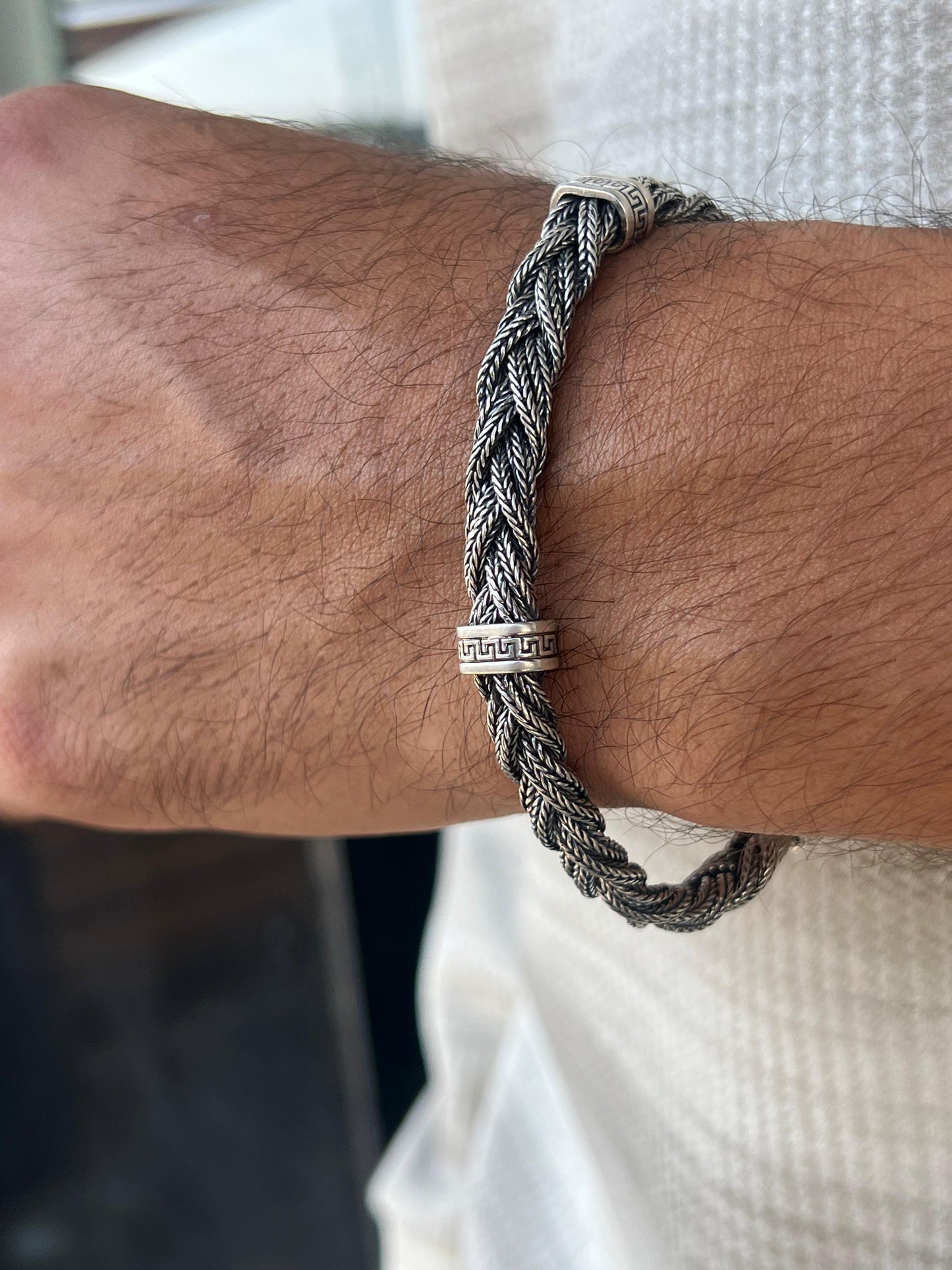 Viking Braided Chain Bracelet Sterling Silver 925s-(21cm-8mm)