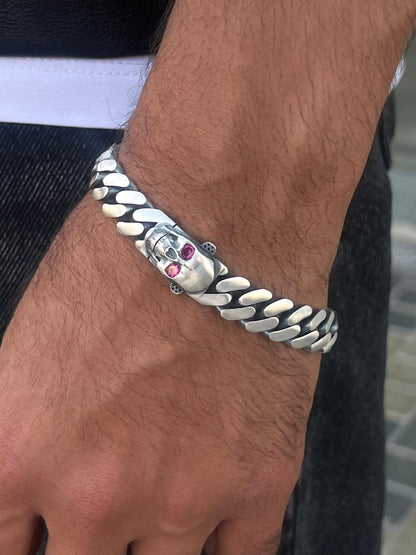 Skull Grommet Bracelet for Men's Sterling Silver 925s-(21cm-12mm)
