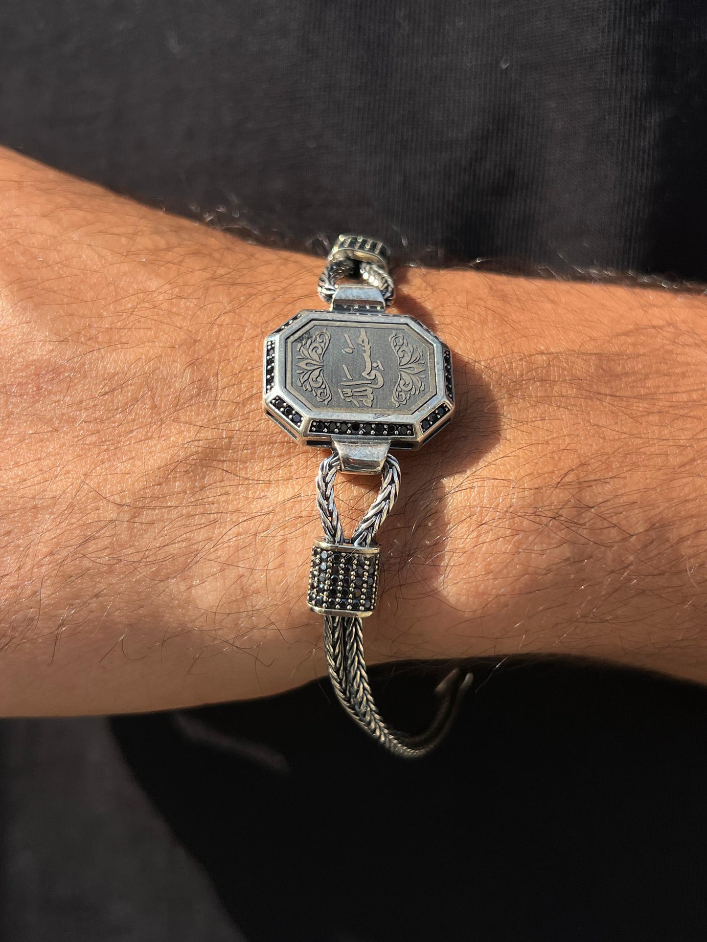 Islamic (حسبي الله) Bracelet for Men's Sterling Silver 925s-21cm