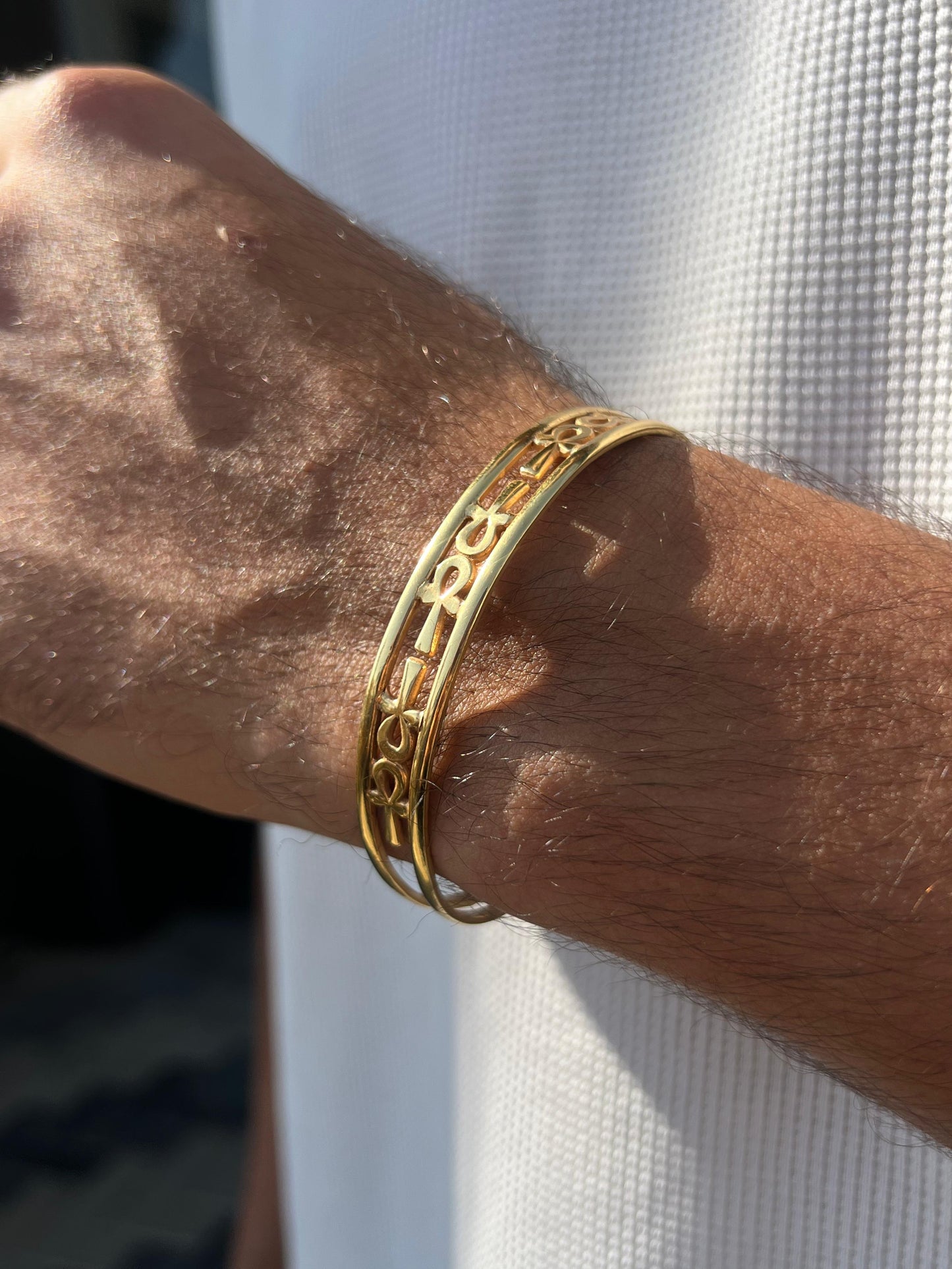 Premium- (10mm) Ankh cuff in Sterling Silver 925s- Real 21K Gold Plated