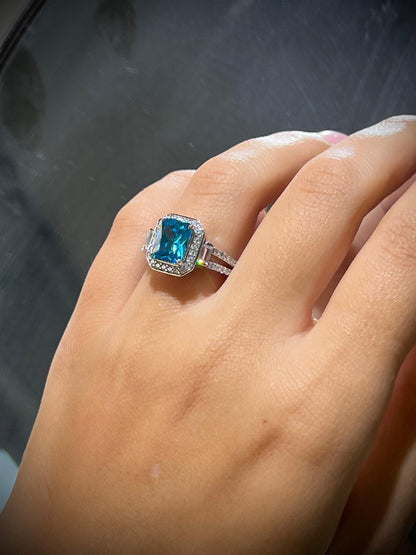 Aqua Ring Zirconia in Sterling Silver -925
