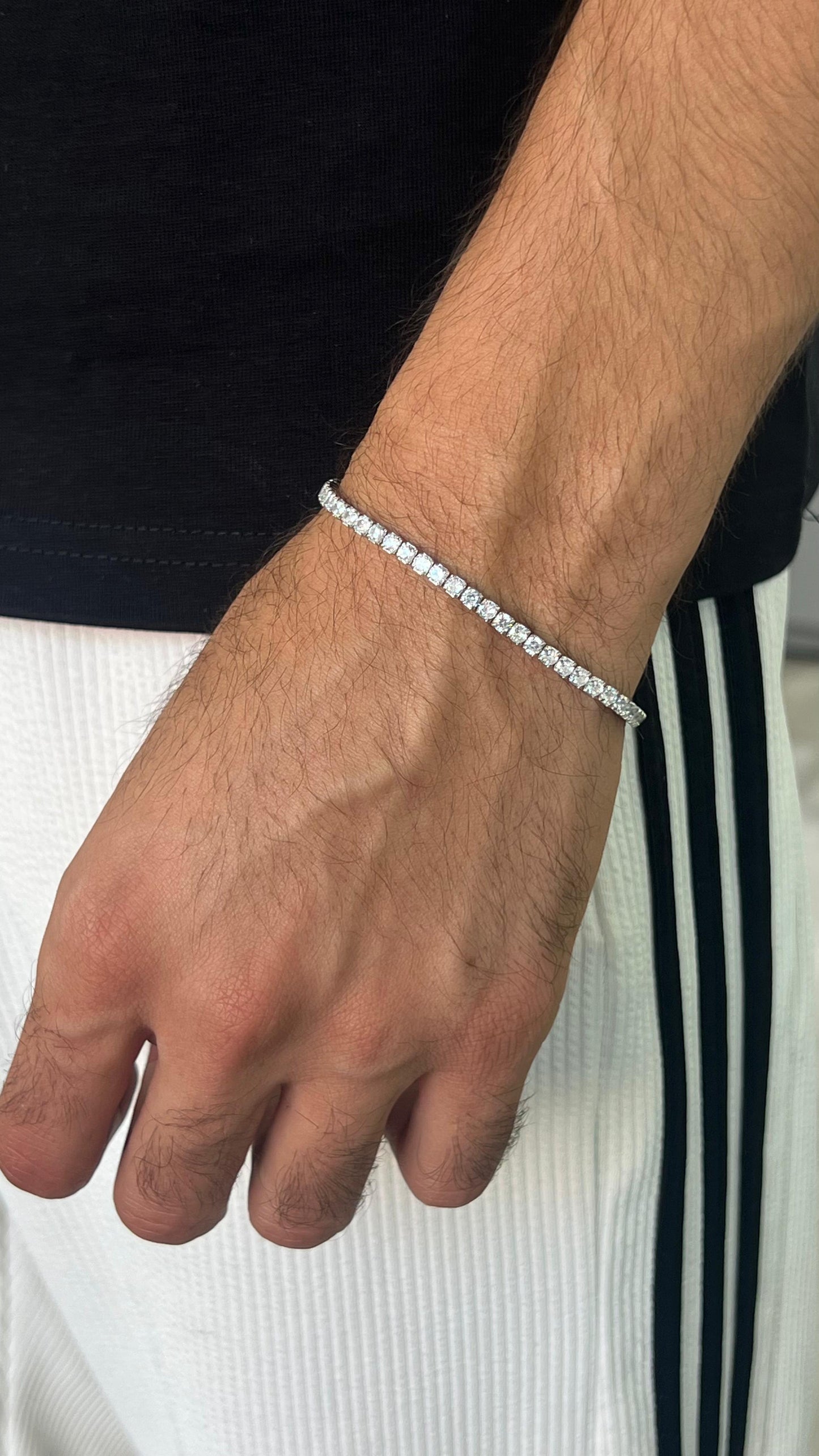 Slim Clear Spinel Tennis Bracelet for Men's Sterling Silver 925s