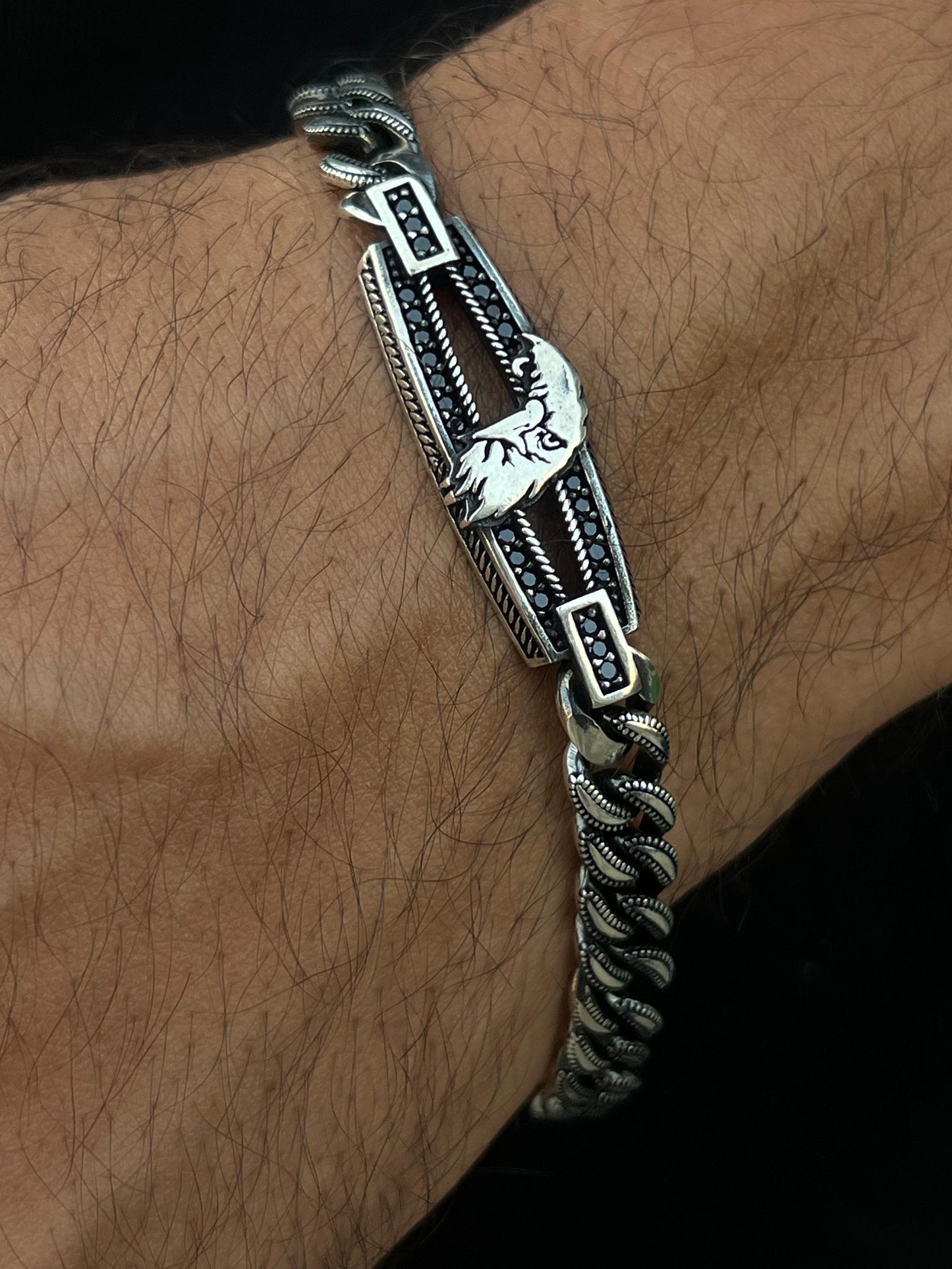 Zirconia Eagle Bracelet for Men's Sterling Silver 925s-21cm