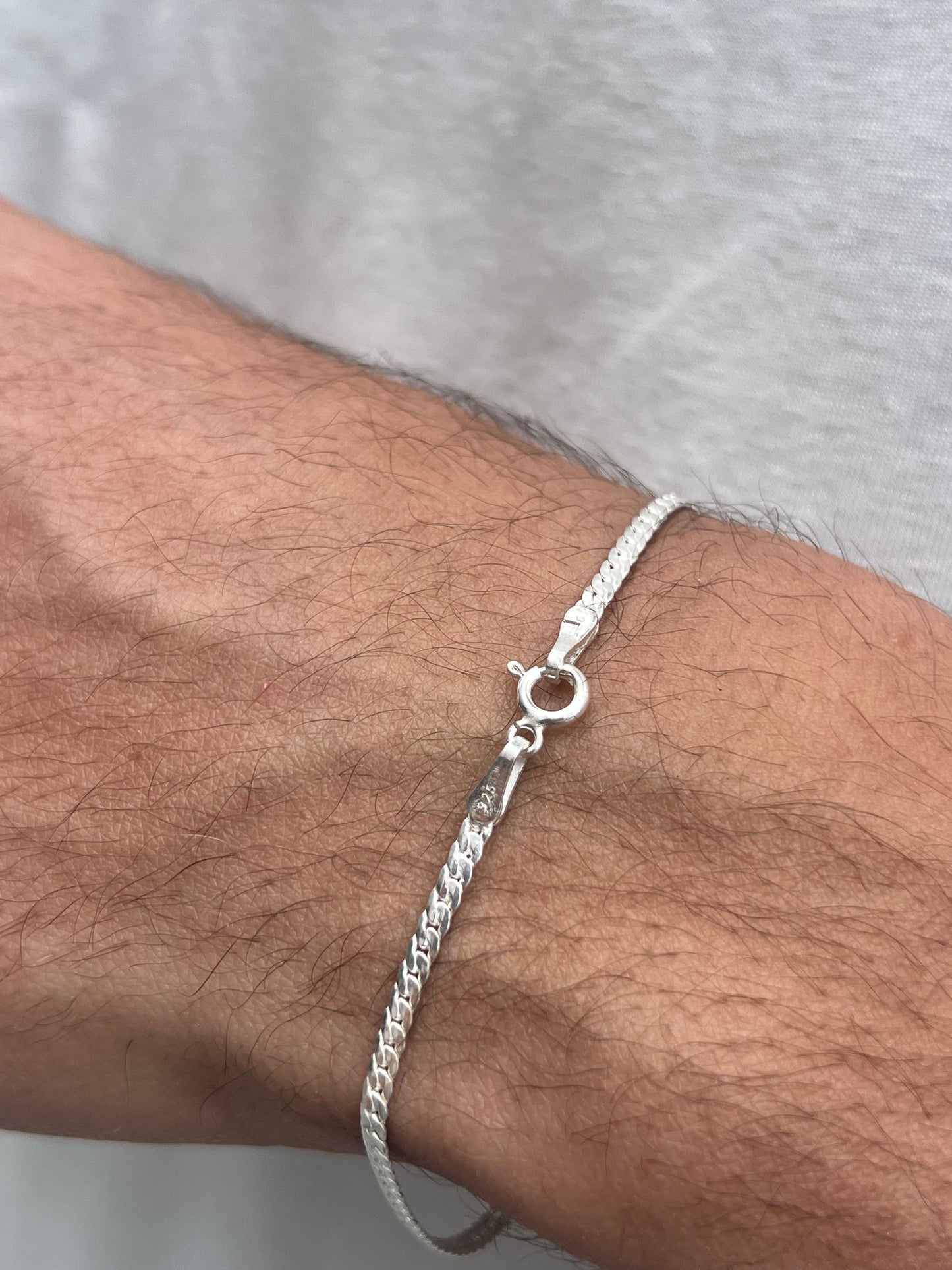 Blocked Slim Grommet-S925 Sterling Silver Bracelet for men
