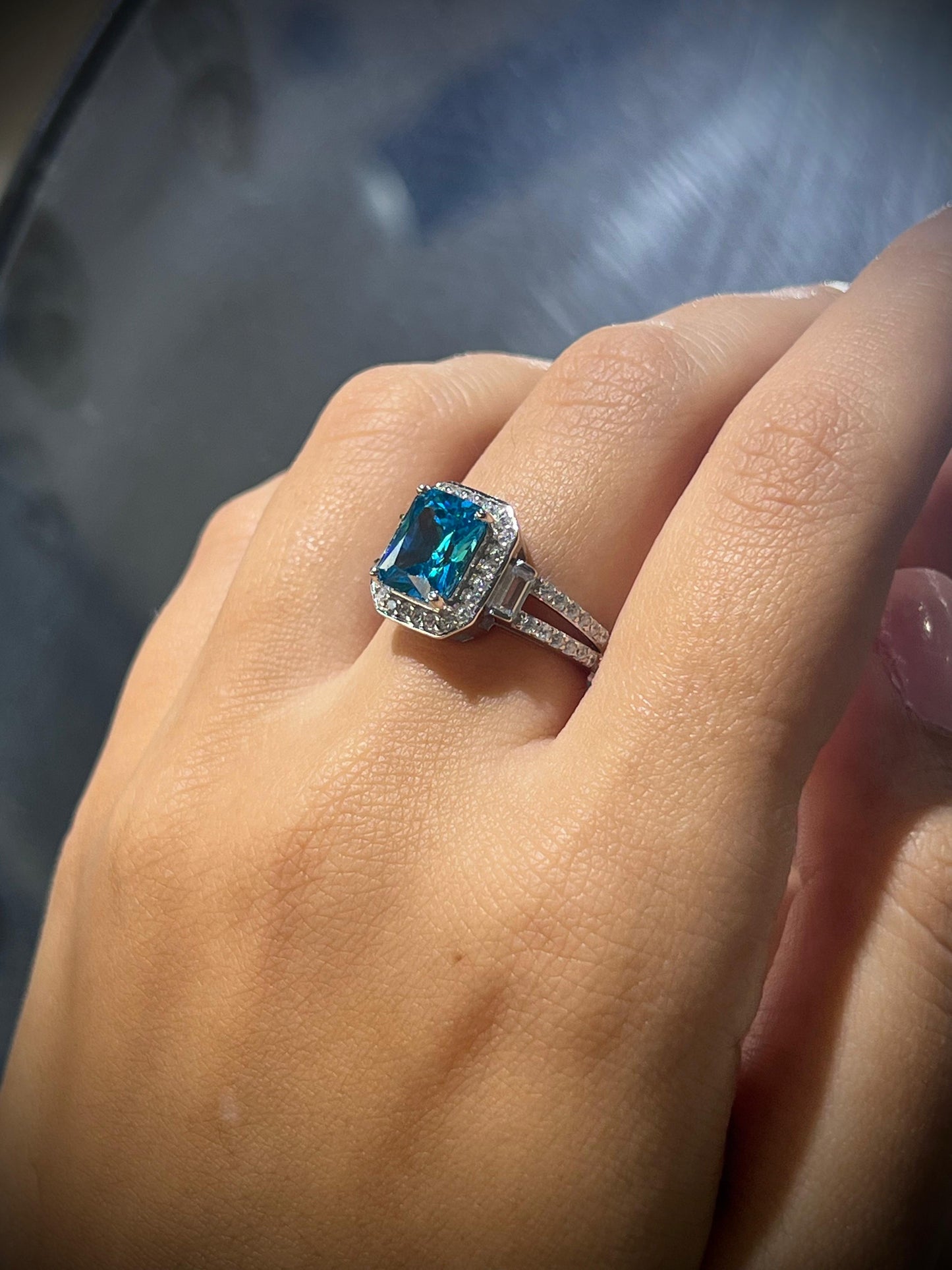 Aqua Ring Zirconia in Sterling Silver -925