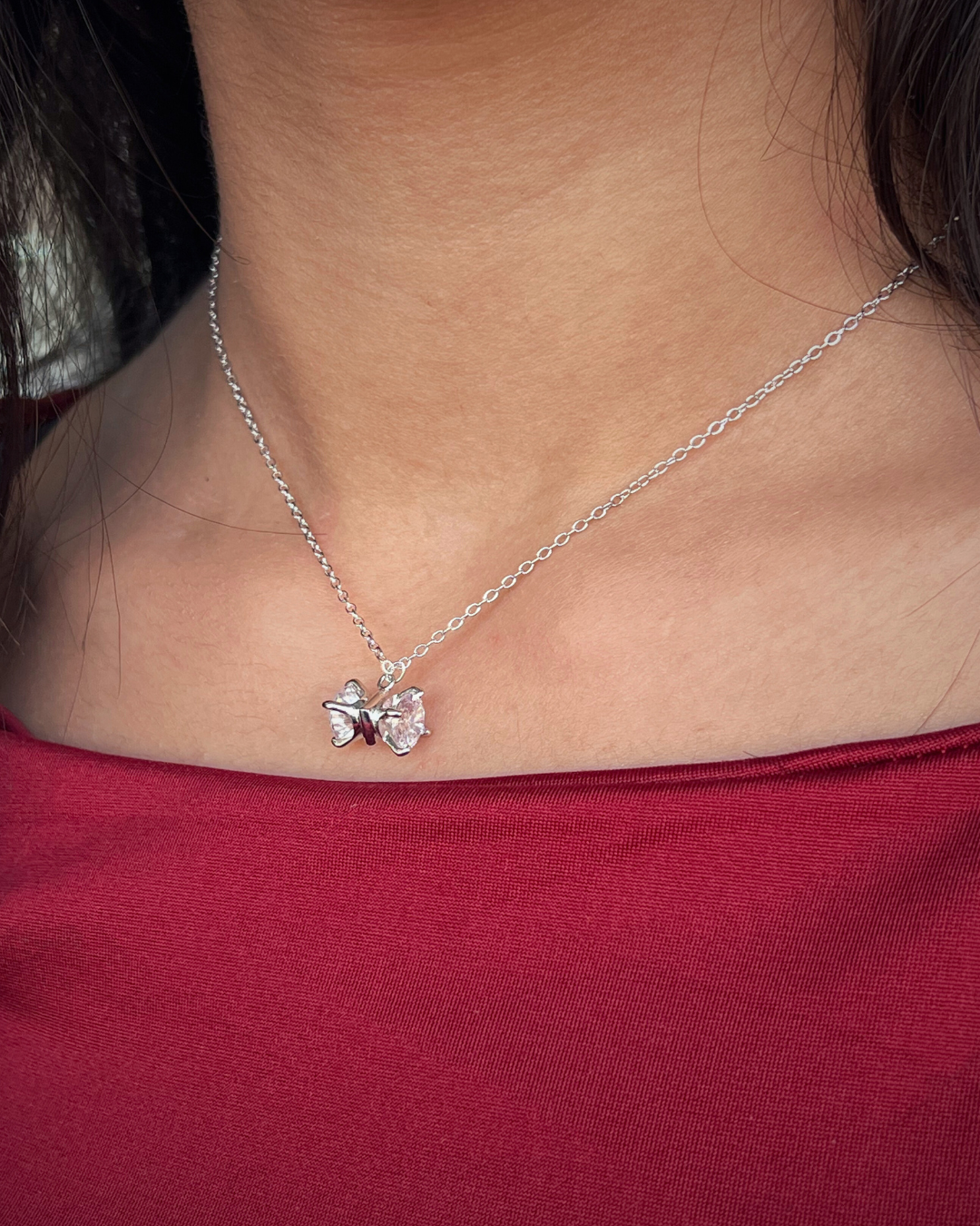 Doubled zirconia Necklace- pure silverS925