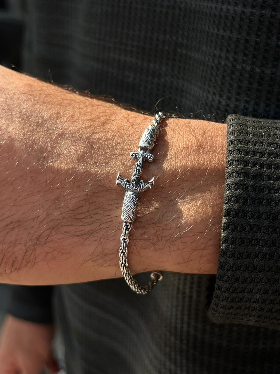 Oxidized Anchor Rope Bracelet for Men's Sterling Silver 925s