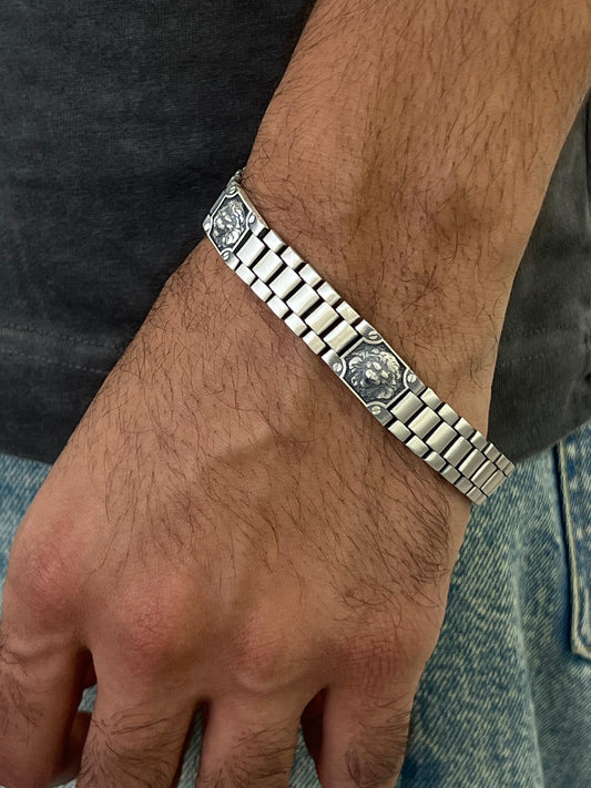 Lion Link chain Bracelet for Men's Sterling Silver 925s-21.5cm