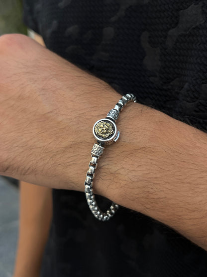 Beast lion gold Accent -box Bracelet S925 Sterling Silver for men