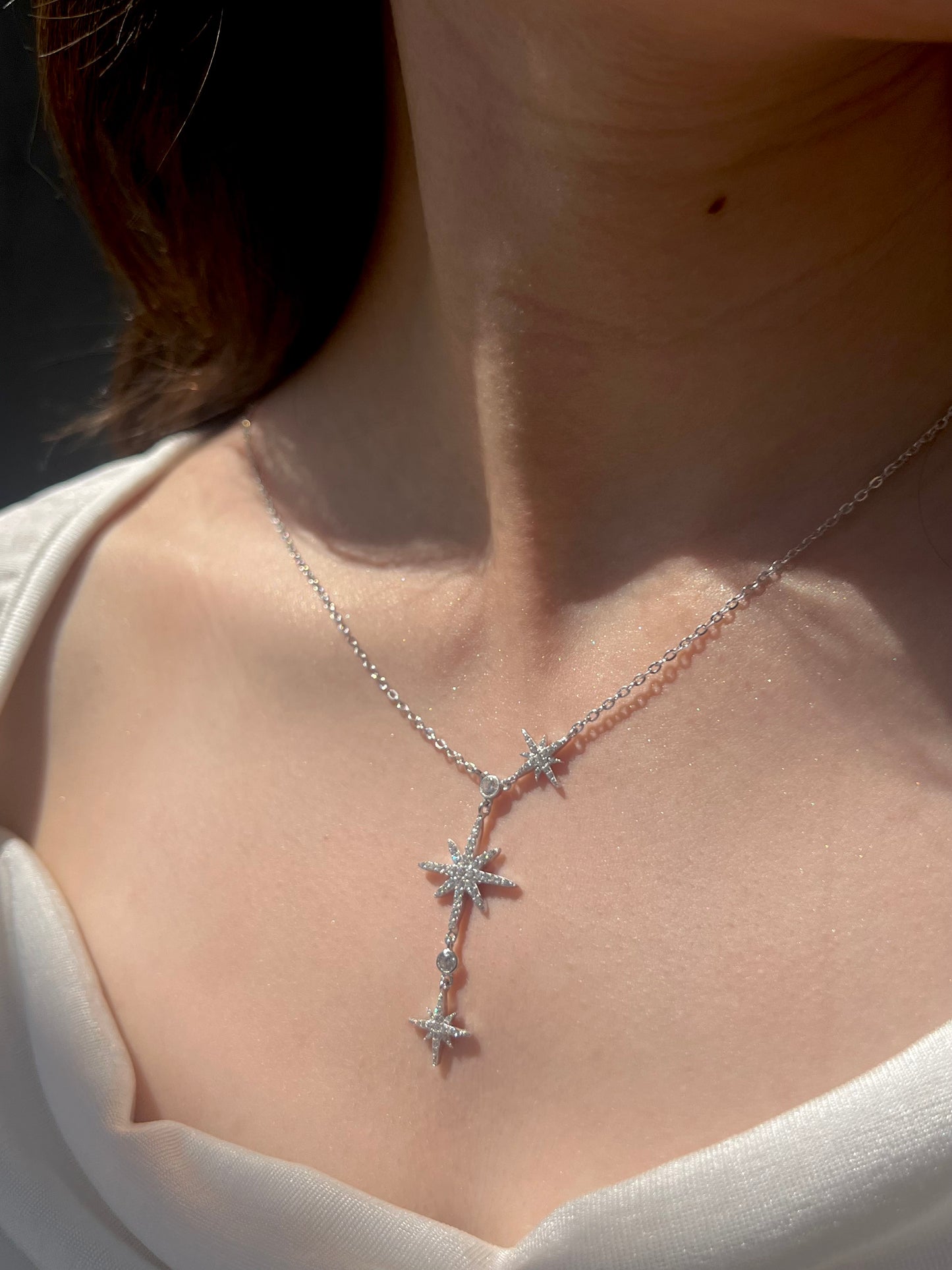 Shining Triple North Star Lariat - Italian sterling Silver Necklace-925s