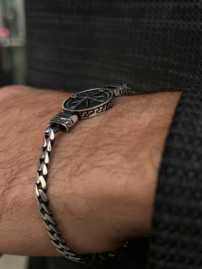 Black Compass Bracelet in Sterling Silver 925s-(20,5cm)