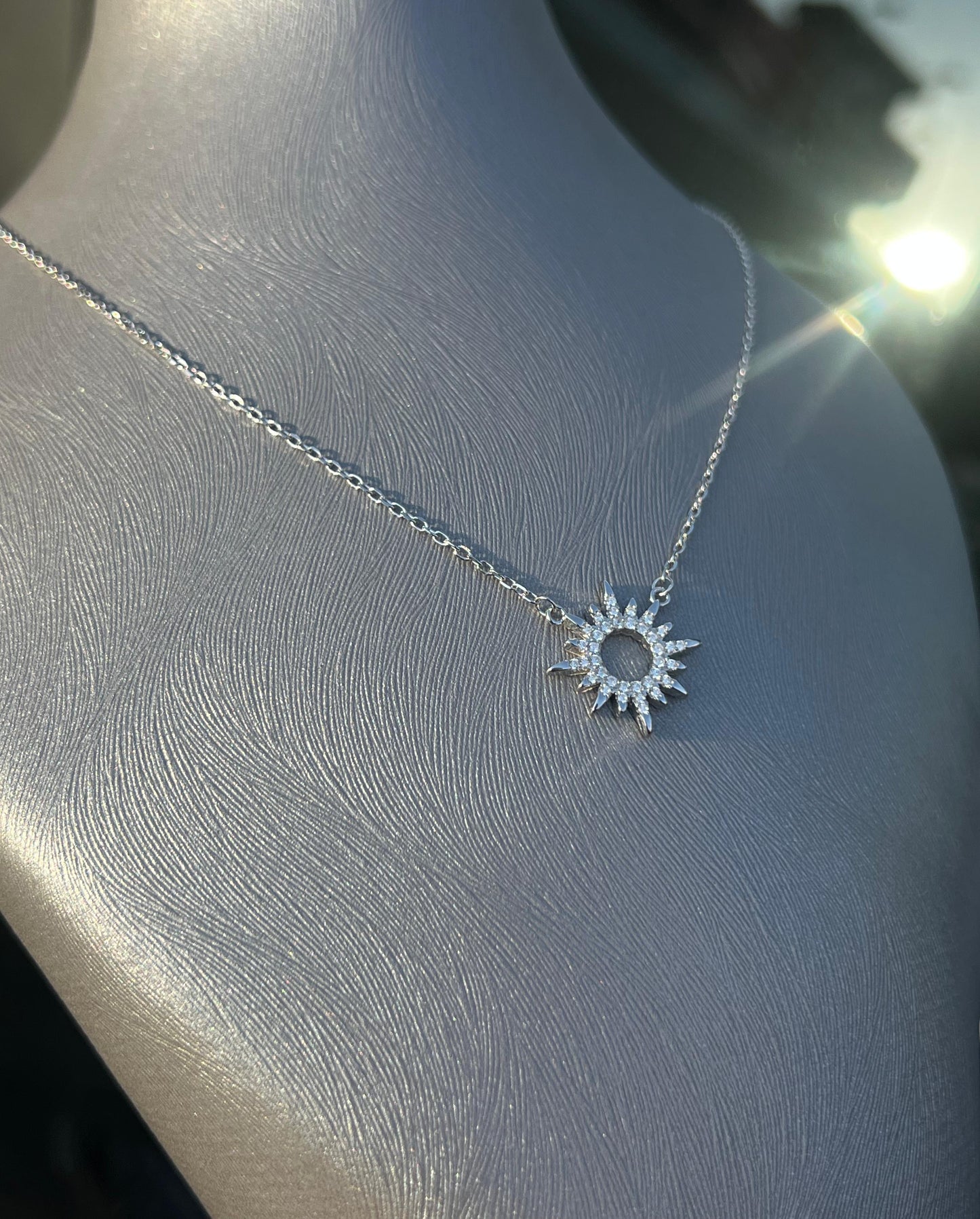 Sparkling Sun Necklace-in Sterling Silver -925