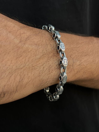 4 Faces Engraved Bracelet for Men's Sterling Silver 925s-21cm